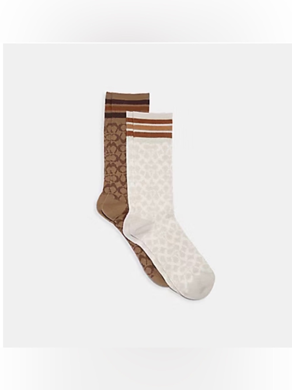Coach Signature Pattern Crew Socks in Beige and Brown